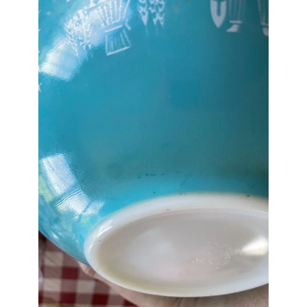 Pyrex Mixing Bowl Butterprint Turquoise Blue White Excellent Cinderella 444 4qt